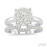 1/2 ctw Lovebright Round Cut Diamond Wedding Set With 1/3 ctw Circular Engagement Ring and 1/5 ctw U-Shape Center Wedding Band in 14K White Gold